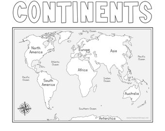 Continents bundle facts and coloring pages worksheets