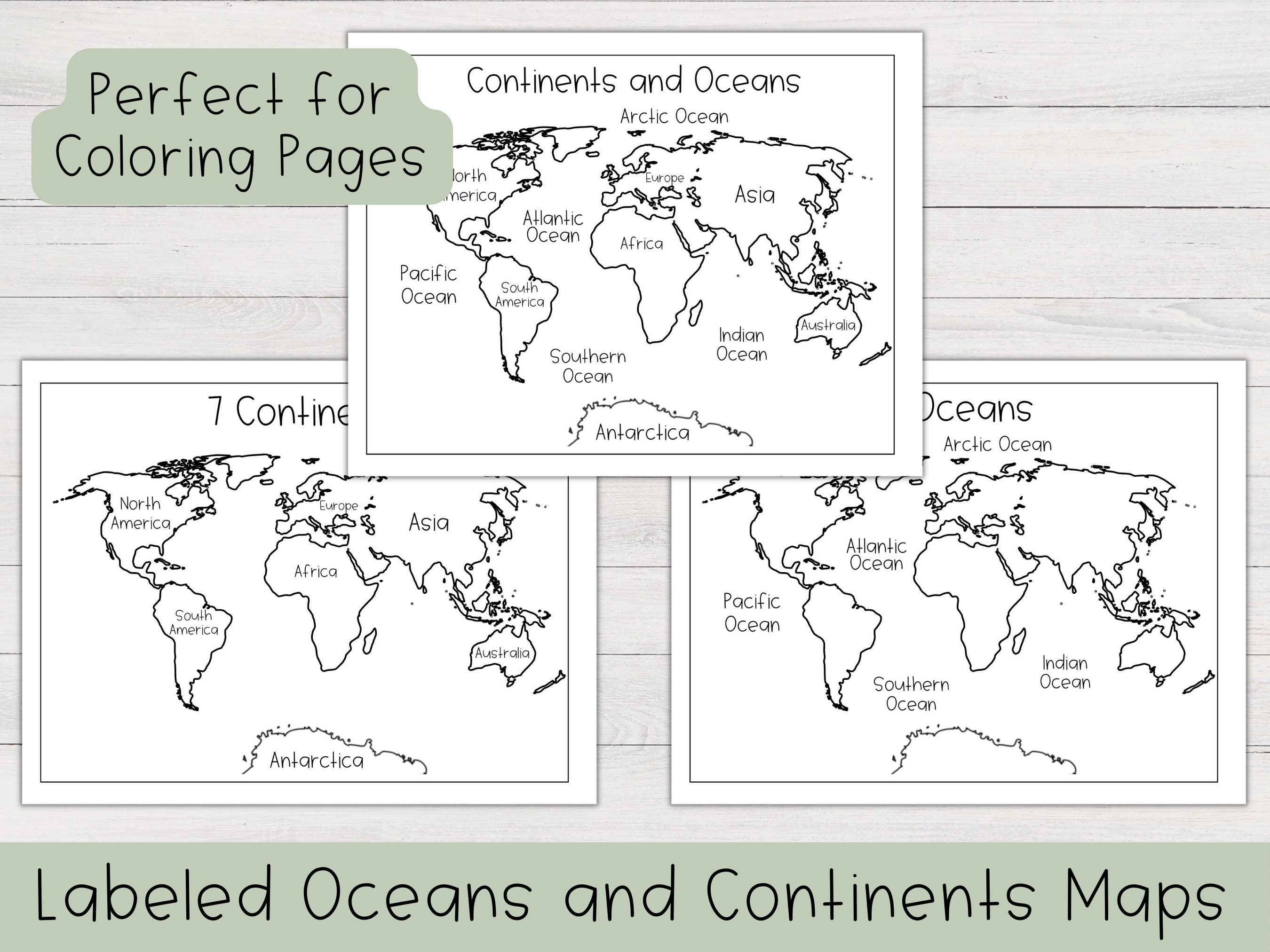 World map worksheet and coloring page bundle printable world maps printable continents and oceans worksheets continents worksheet map