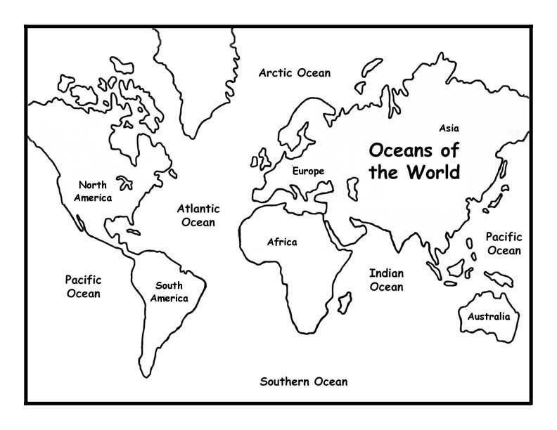 Oceans of the world coloring page world map coloring page maps for kids world map printable