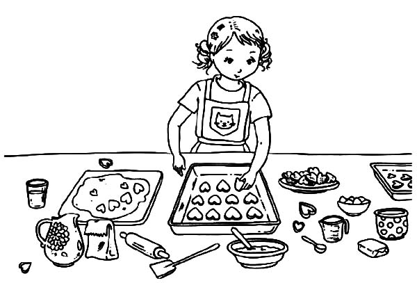 Coloring pages valentines day baking cookies coloring pages