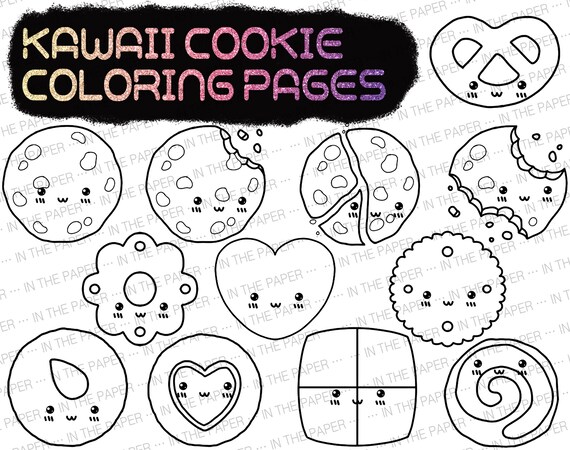 Coloring pages kawaii cookie png svg eps pdf clipart vector books for adult sticker printable kids coloring page