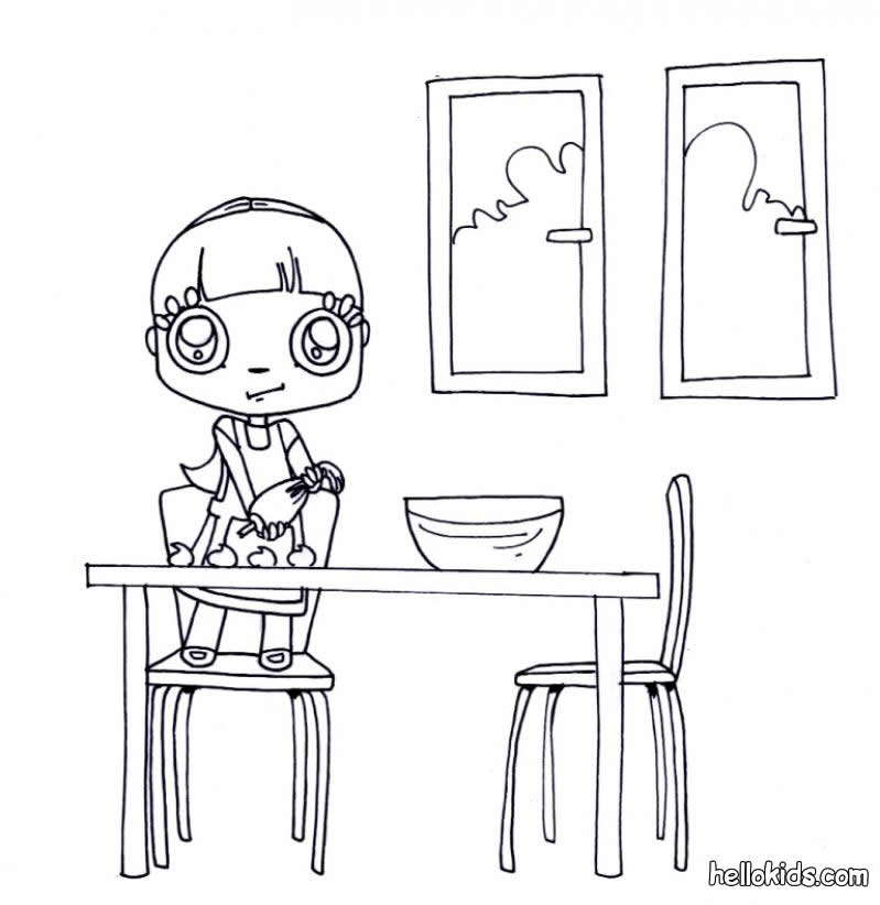 Girl making chocolate cookies coloring pages