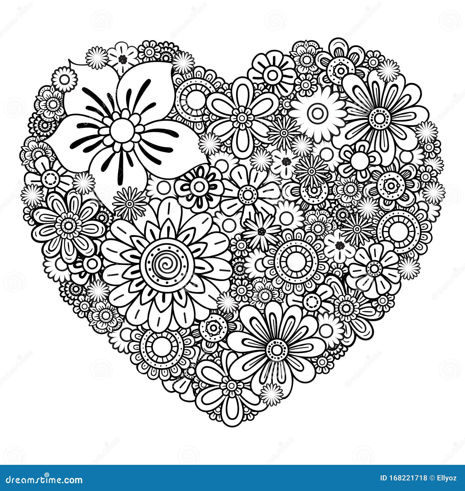 Floral heart coloring page stock vector illustration of monochrome