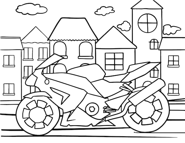 Premium vector motorcycle coloring page line art for kids vehicle
