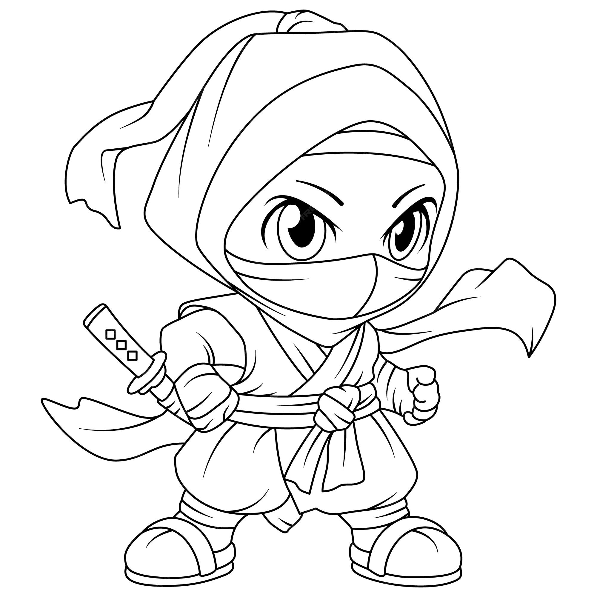 Premium vector coloring adventures ninja coloring page for kids isolated clean and minimalistic line artwork