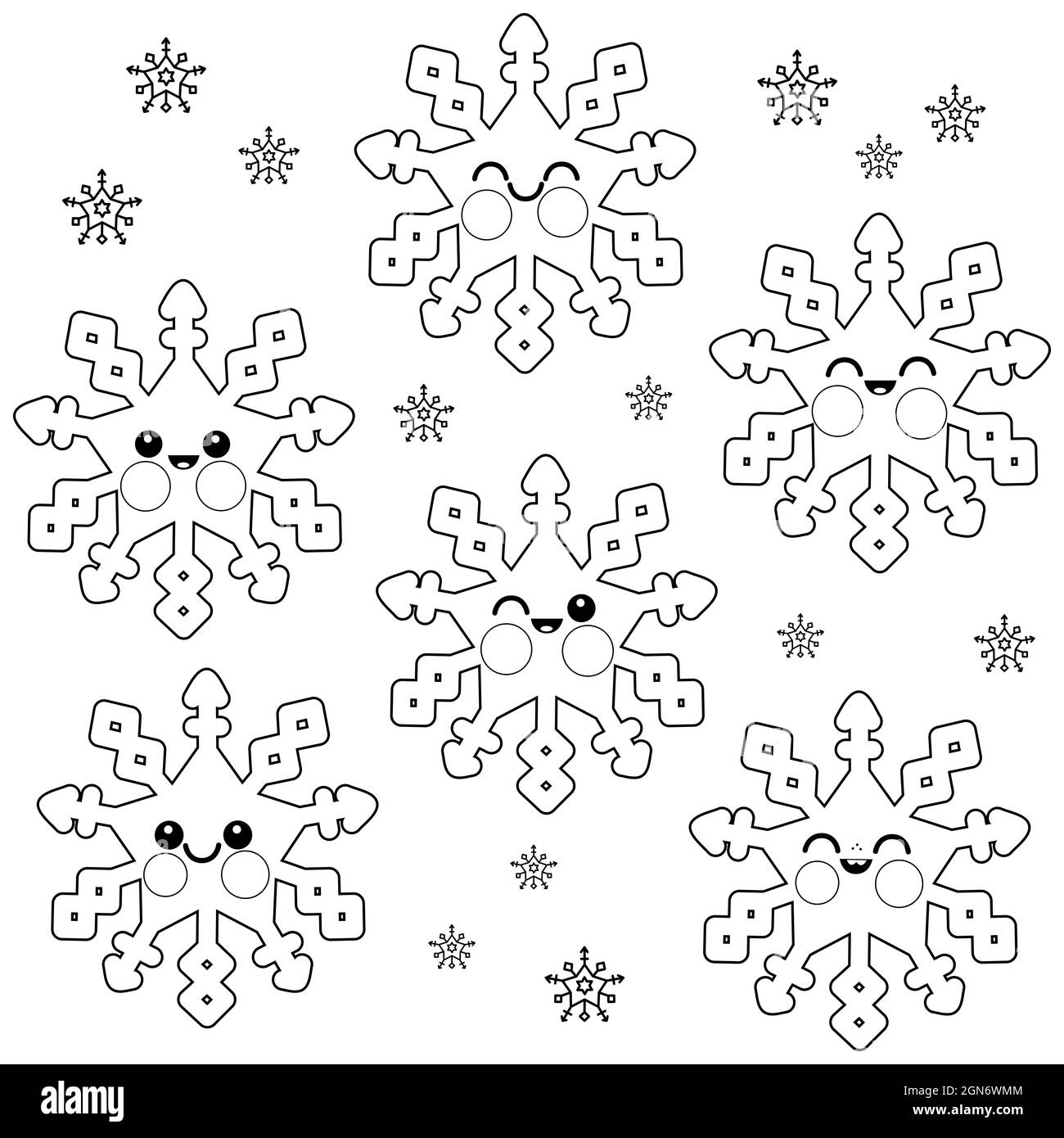Bonitos personaj de copos de nieve pãgina para colorear en blanco y negro fotografãa de stock