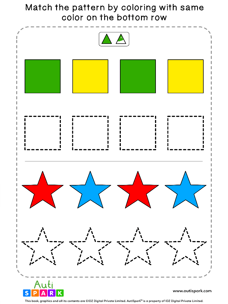 Fun color patterns worksheet â color the shapes