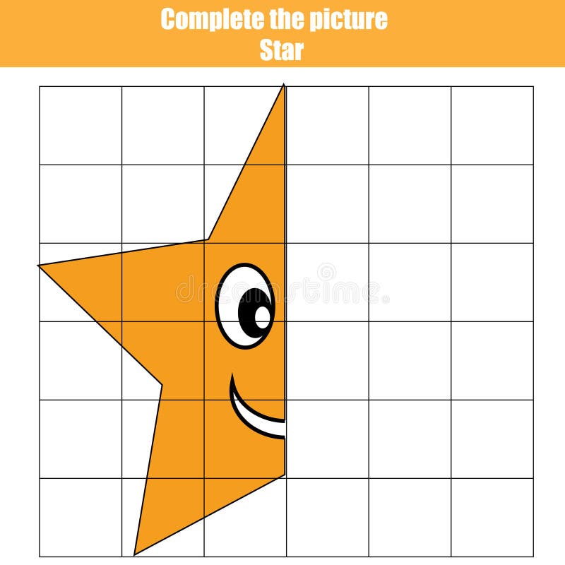 Grid copy game plete the picture children coloring page kids activity sheet with star shape stock vector