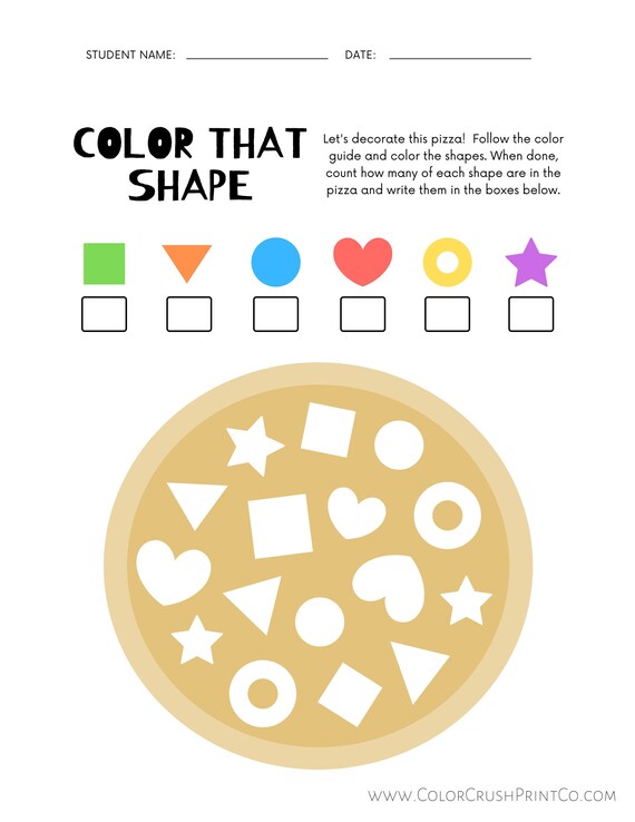 Colorful pizza shapes activity page download and print yourself