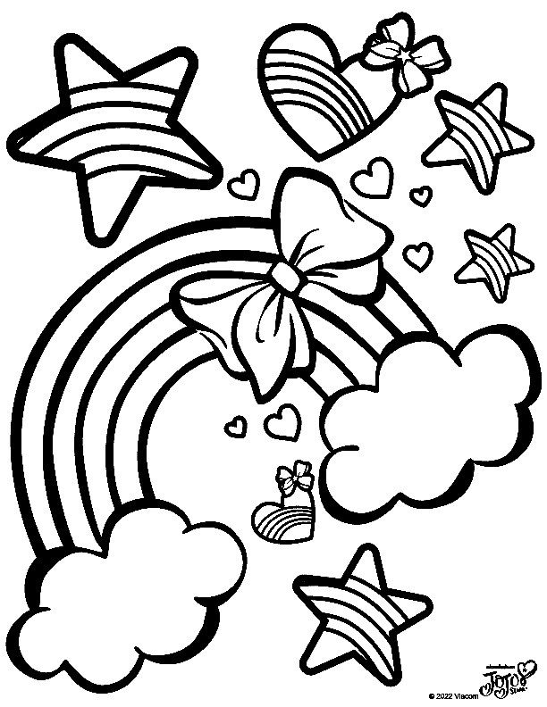 Dibujo de arcoãris con estrellas y corazãn para colorear
