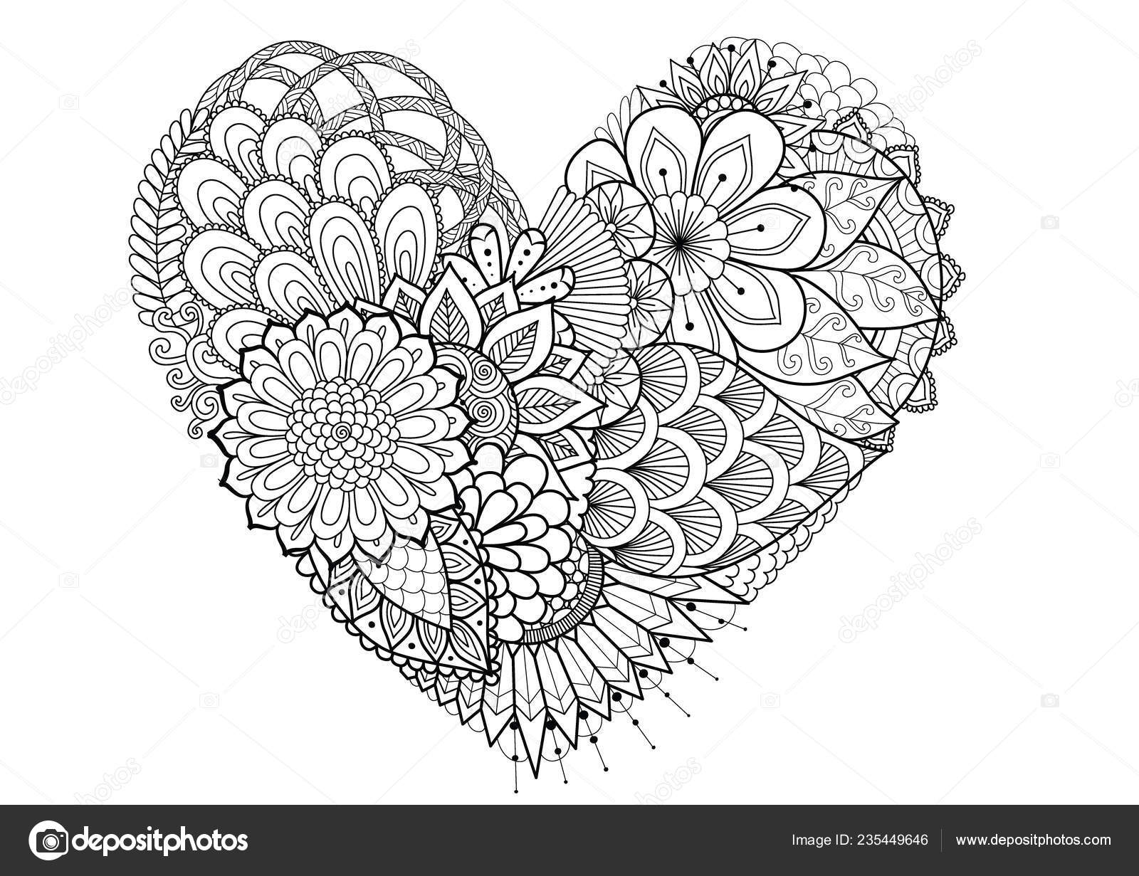 Flores hojas forma corazãn para imprimir libro para colorear para vector de stock por somjaicindygmail