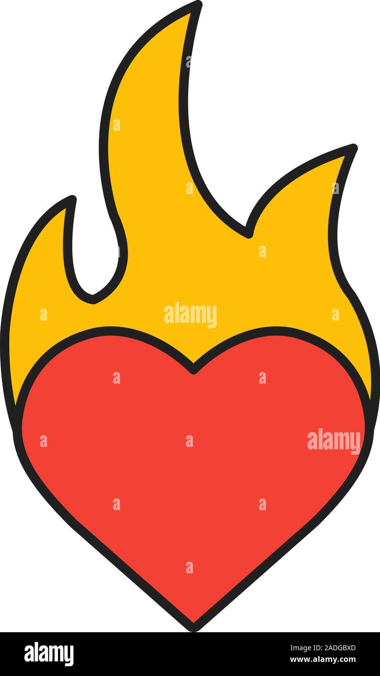 Burning heart color icon passion heart on fire isolated vector illustration stock vector image art