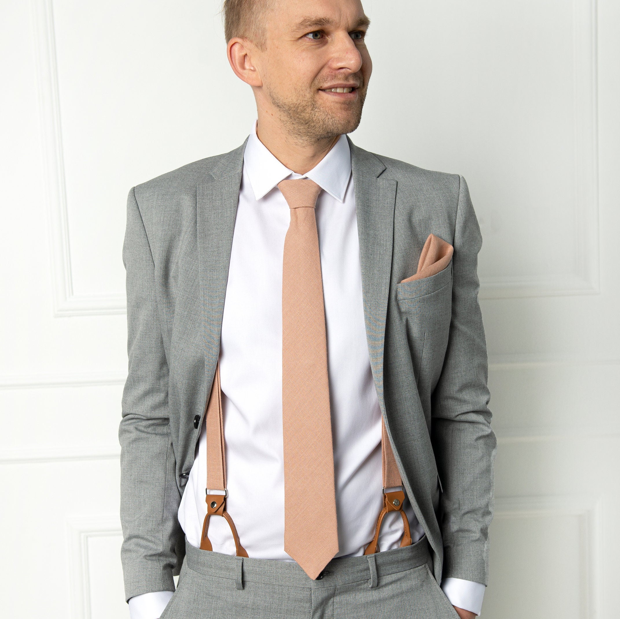 Nude regular tie slim tie skinny tie nude bow tie nude suspenders with leather ends nude cufflinks nude pocket square nude groom tie