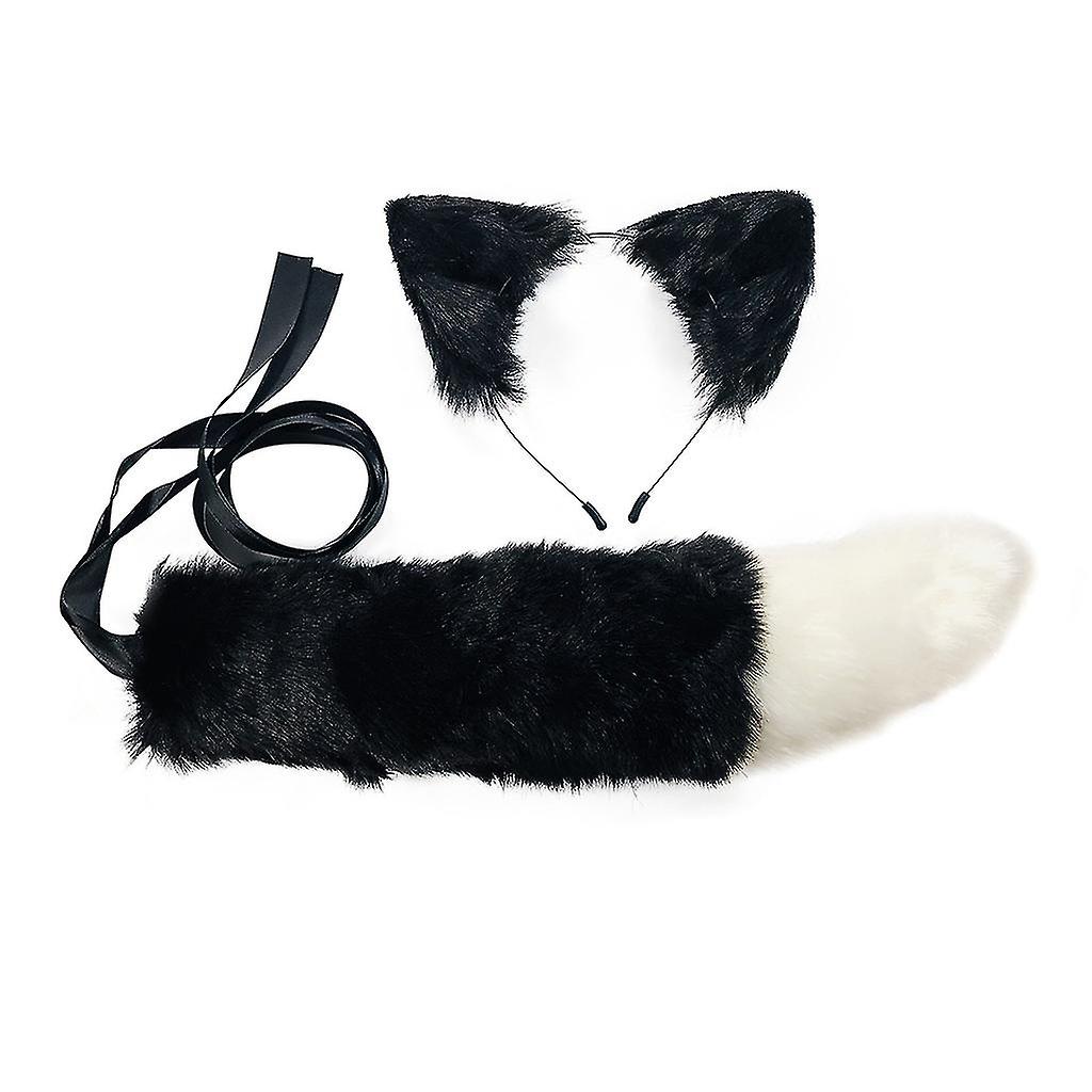 Adult kids simulation plush wolf for cat ears headband bandana with furry long tail set anime cosplay costume props halloween fancy party accsori