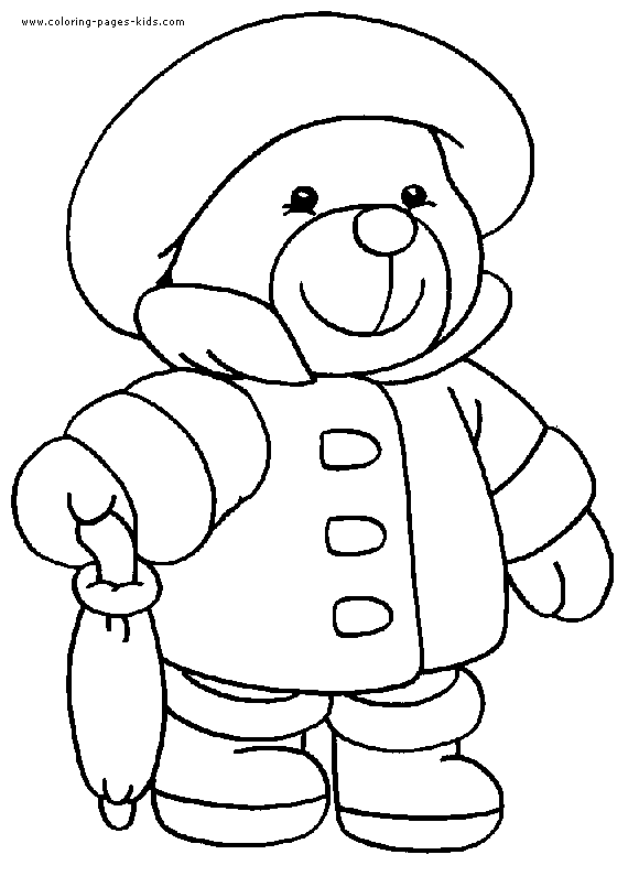 Teddy bear with rain clothes color page