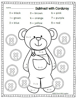Teach with laughter corduroy subtraction freebie