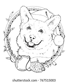Coloring page christmas corgi decorative frame stock vector royalty free
