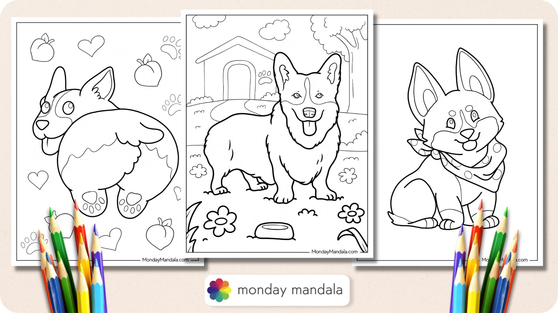 Corgi coloring pages free pdf printables