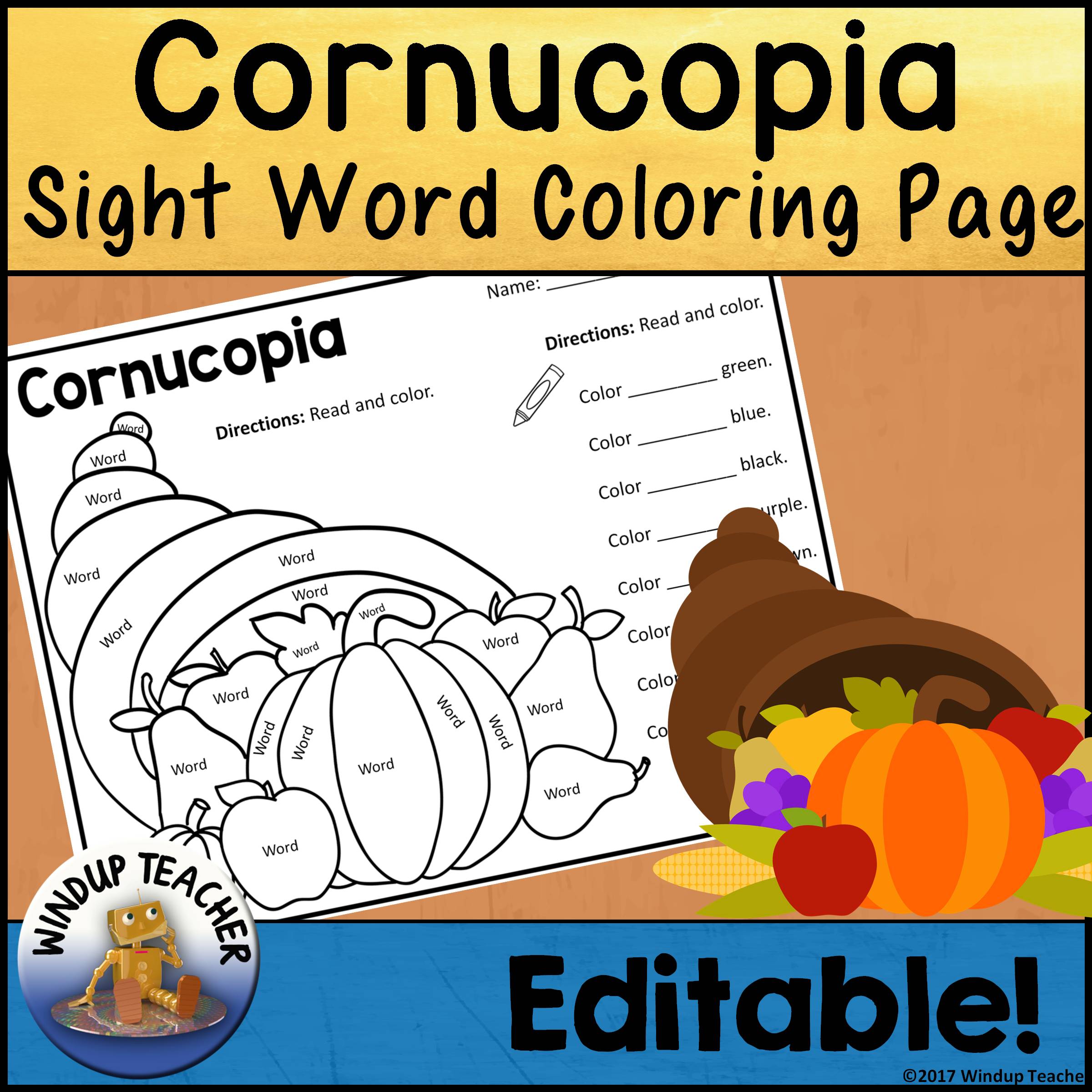 Thanksgiving sight word coloring sheet