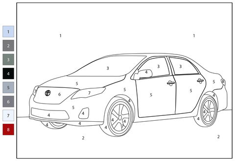Toyota corolla color by number coloring page free printable coloring pages