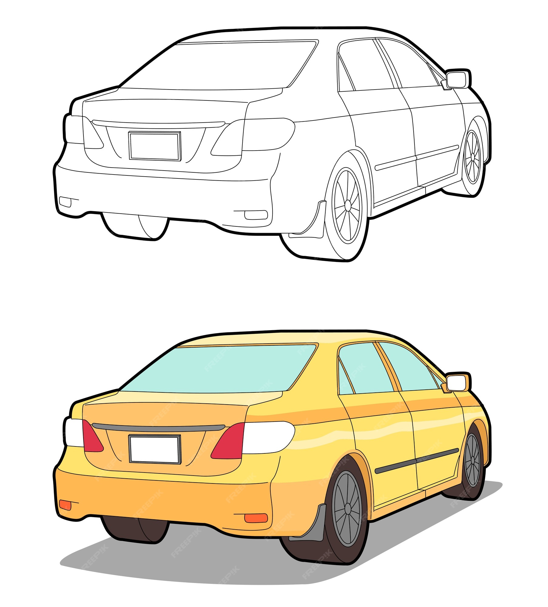 Premium vector back car cartoon coloring page for kids