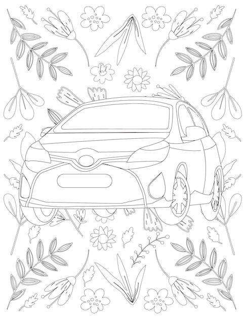 Premium vector car coloring page cartoon car car coloring page for kids