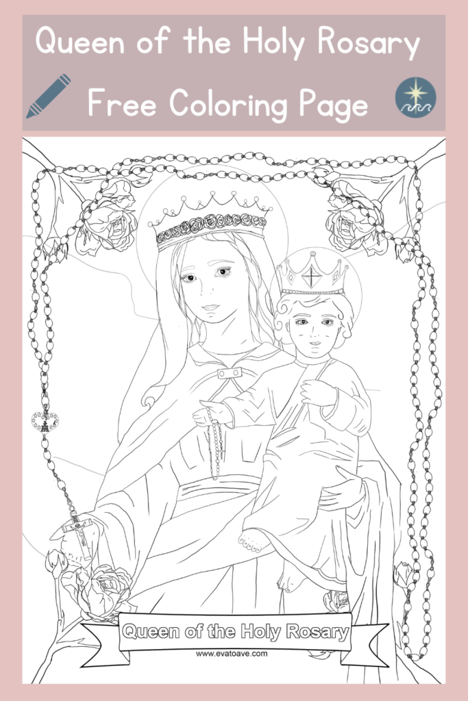 Queen of the holy rosary free coloring page
