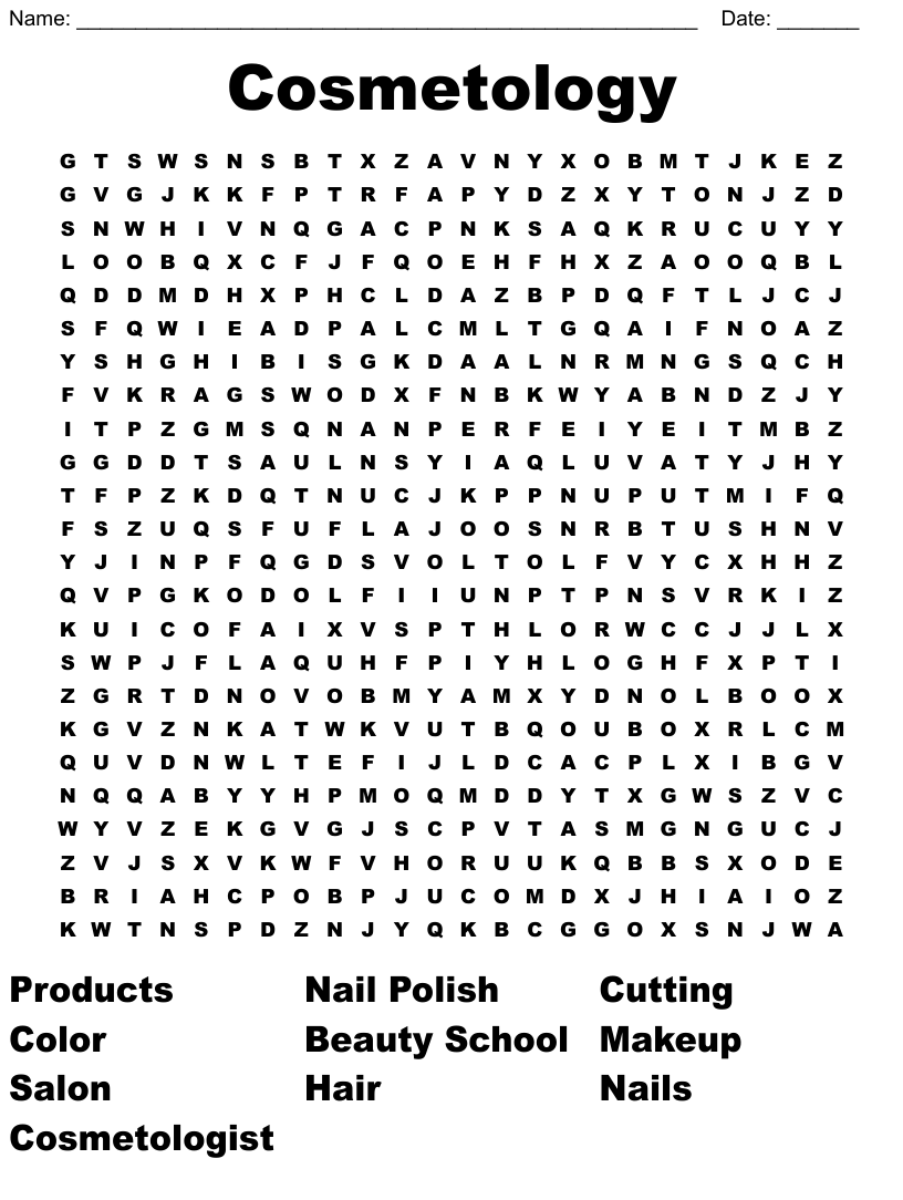 Cosmetology word search