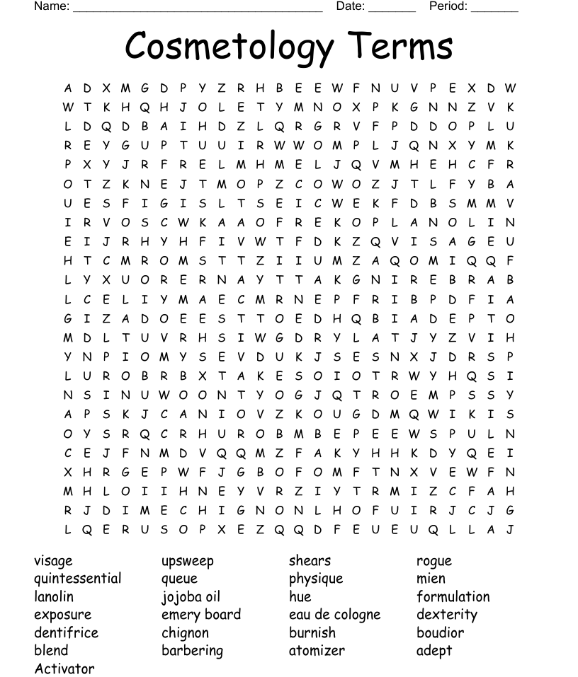 Cosmetology terms word search