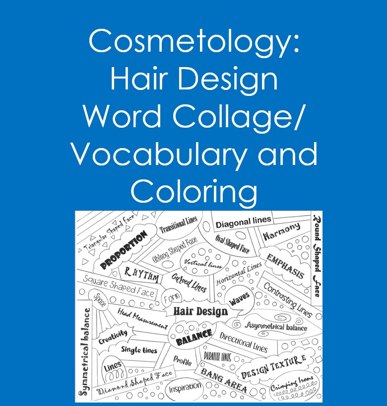 Cosmetology hair design word collage vocabulary coloring word wall made by teachers