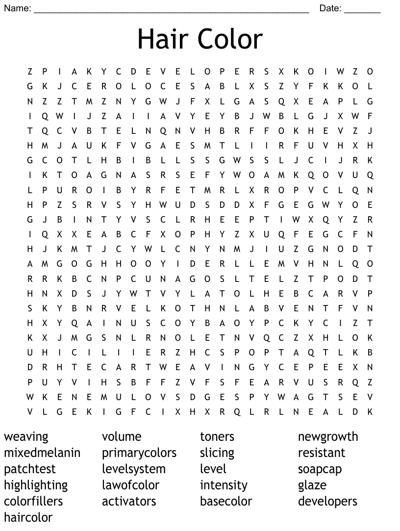 Hair color word search