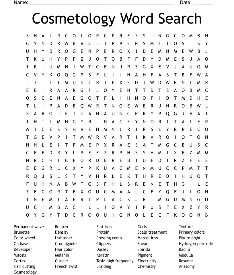Cosmetology word search