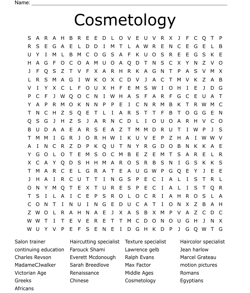 Cosmetology word search