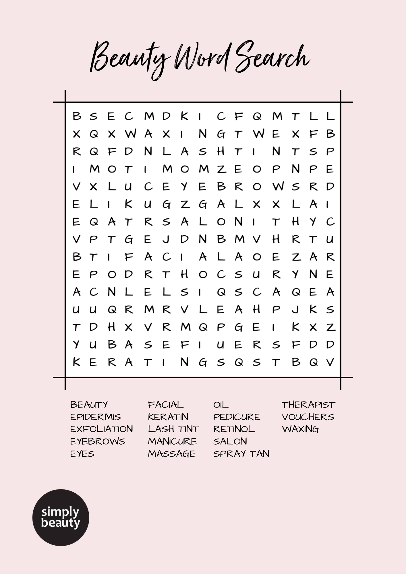 Beauty word search â simply beauty christchurch
