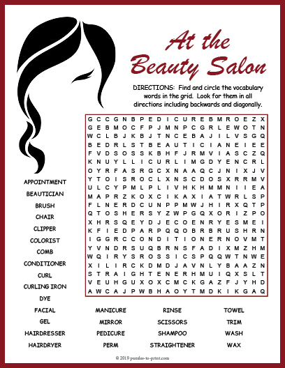 Beauty salon word search