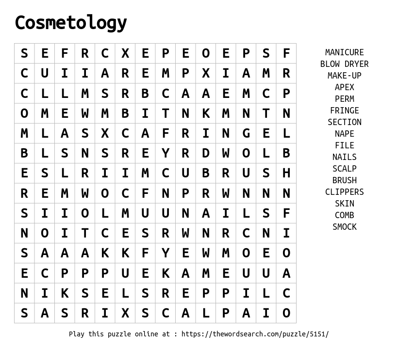 Download word search on cosmetology