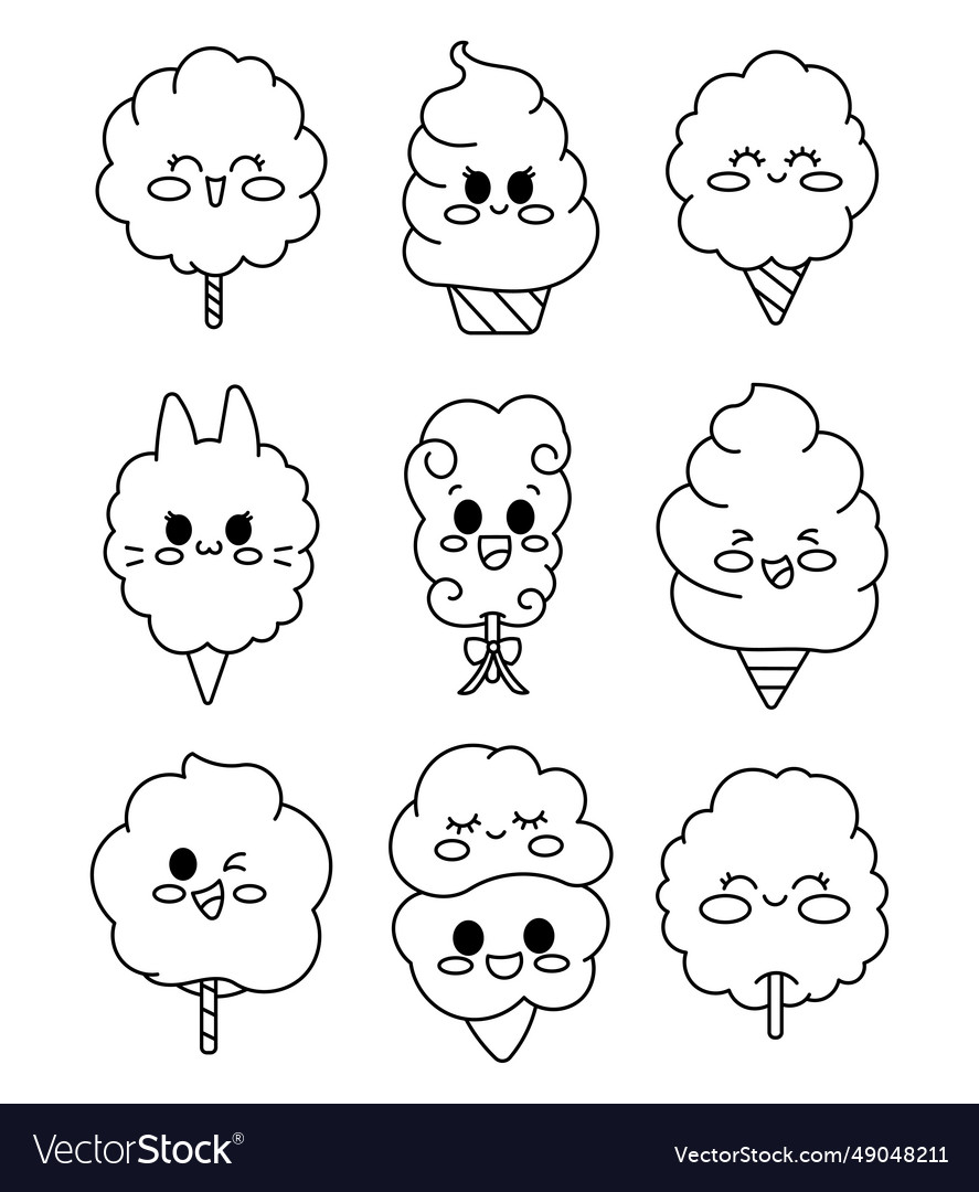 Cotton candy characters coloring page sweet vector image