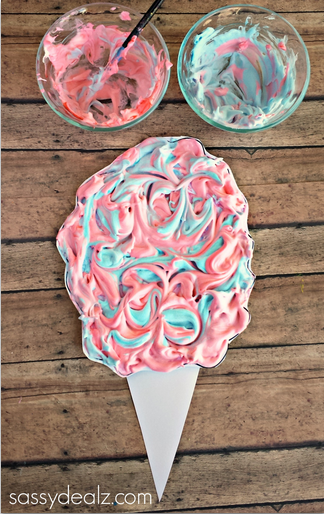 Cotton candy kids craft using puffy paint