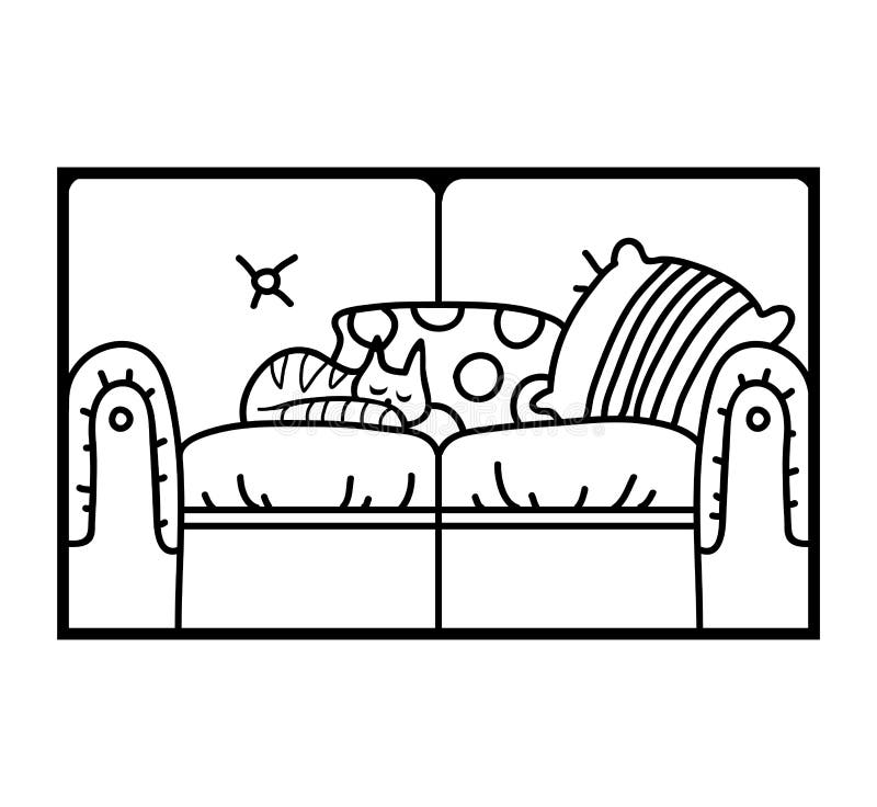 Coloring book sofa stock vector illustration of black