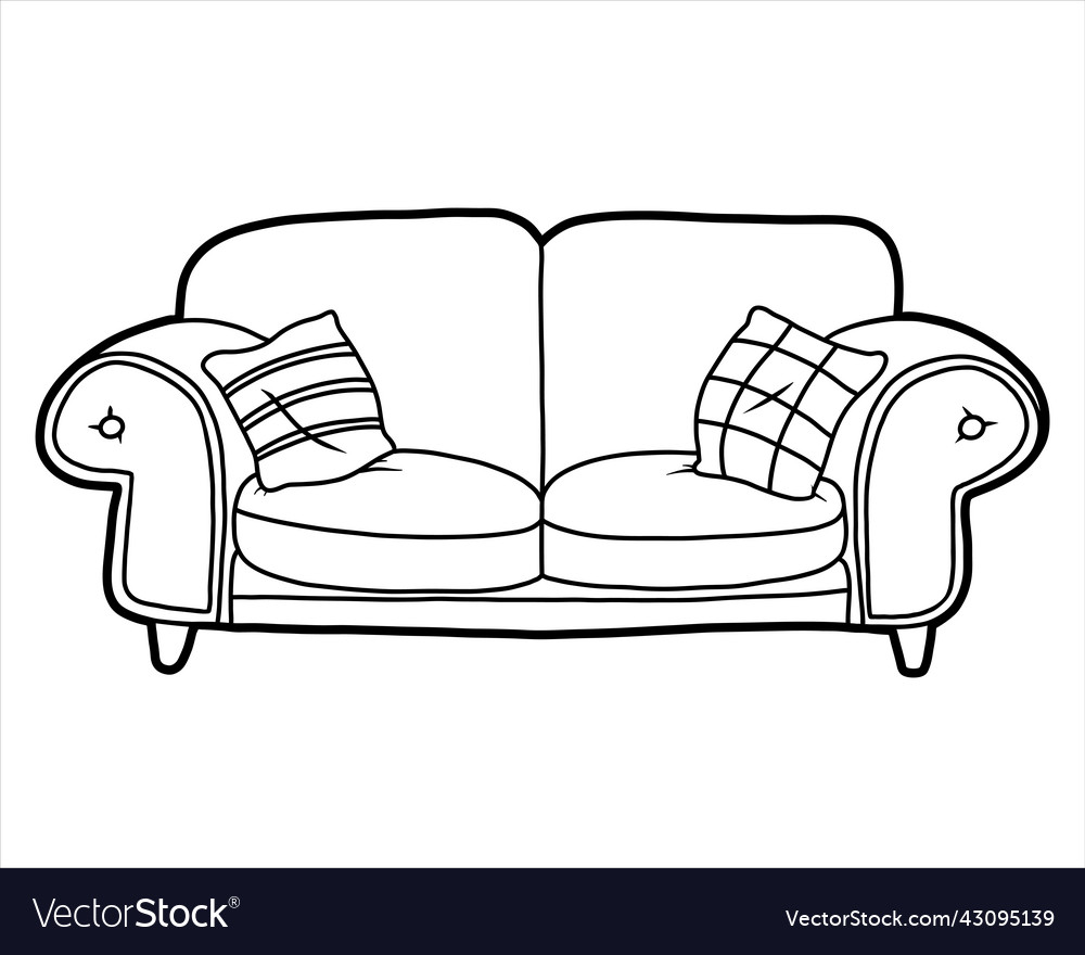 Coloring book sofa with pillows royalty free vector image