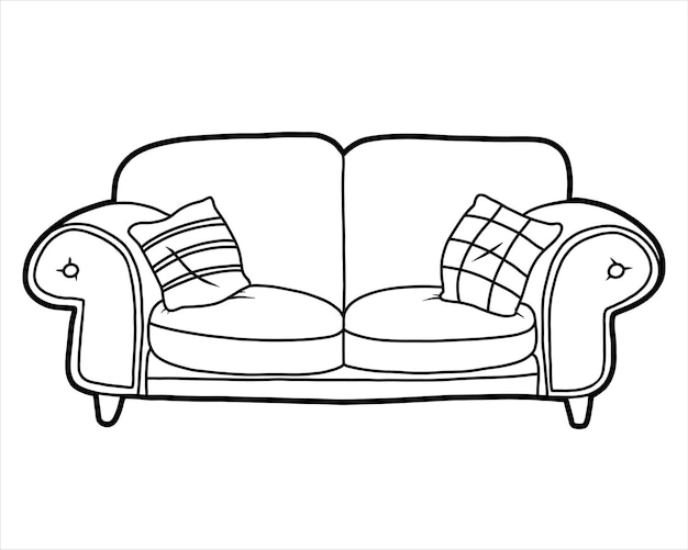 Premium vector coloring book sofa with pillows