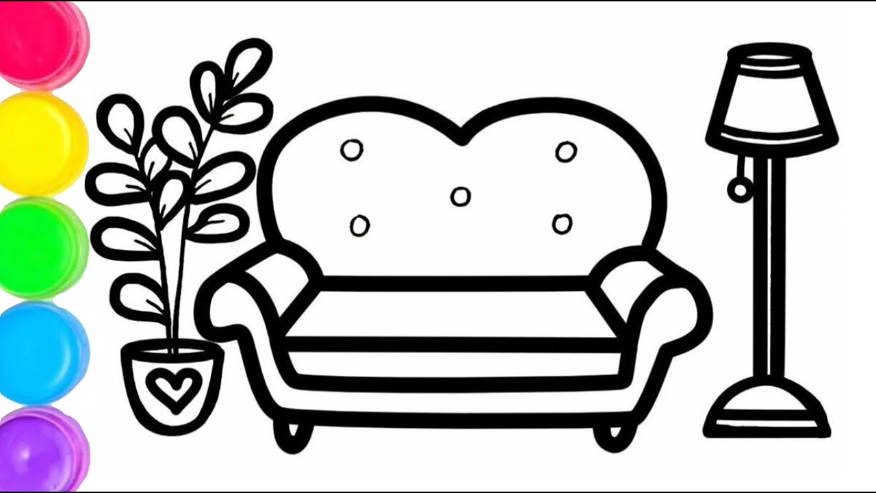 Sofa drawing colouring and painting for kids toddlers how to draw sofa drawing
