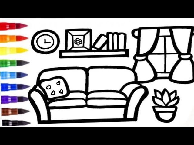 Sofa living roo lounge drawing colouring painting for toddlers kids ðïð lets draw together