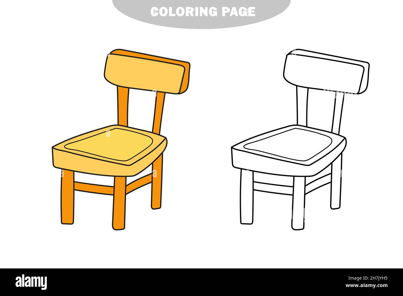 Simple coloring page coloring book for children kids wooden chair color and black and white version stock vector image art