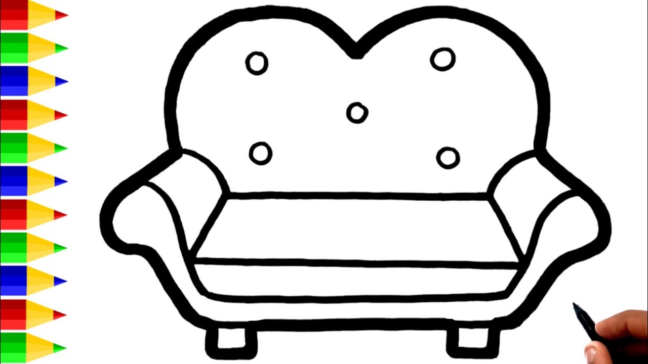 Sofa drawing and coloring for kids and toddlers how to draw a sofa easy step by step kidzaw