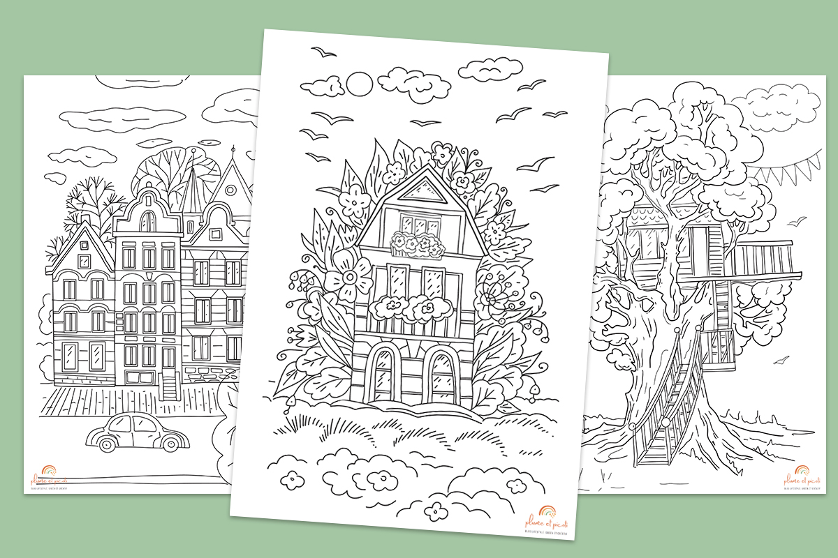 Trois coloriages âmaisonsâ ã imprimer plume picoti