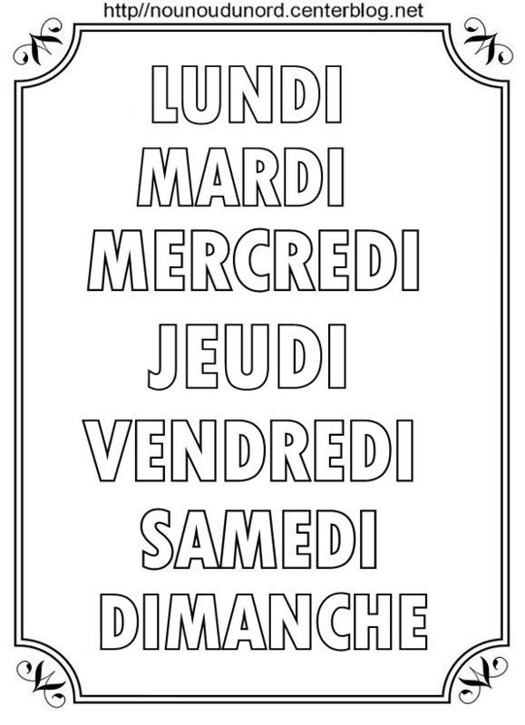 Les jours de la semaine ã colorier et en couleur