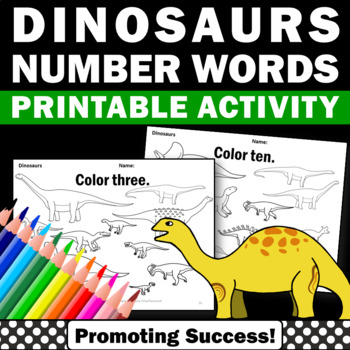 Dinosaur coloring pages counting to number words kindergarten math worksheets