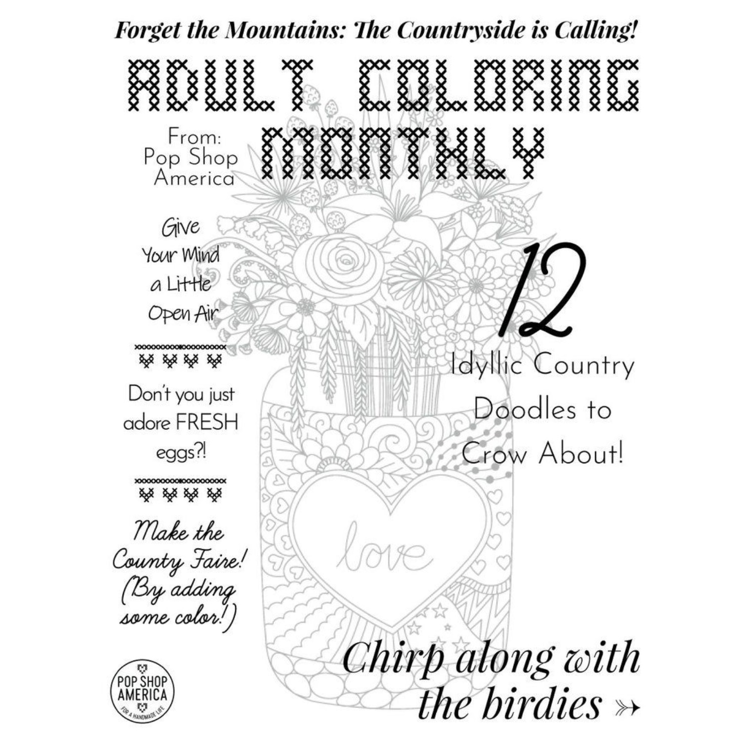 Country doodle adult coloring book