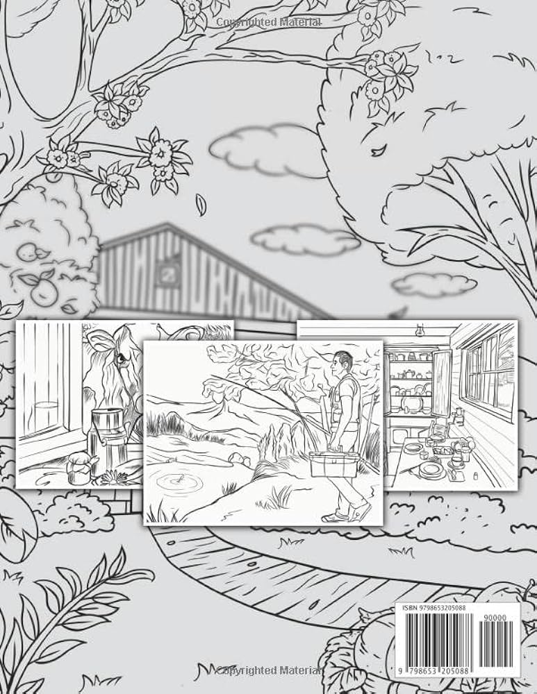 Country scenes coloring book for adults beautiful country farm illustrations with peaceful nature scenes from different countries for stress relief and relaxation ashley ben books